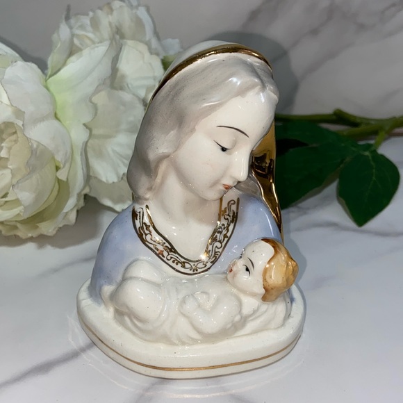 Vtg Mother And Child Mary Porcelain Sculpture Table Decoration Gold Gilded JAPAN - Picture 3 of 15